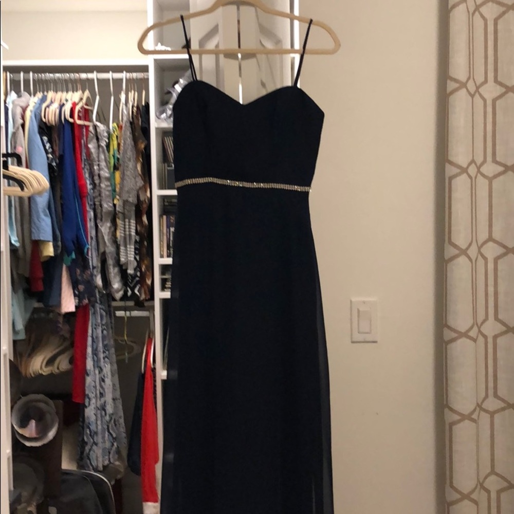 Custom navy floor length bridesmaid dress